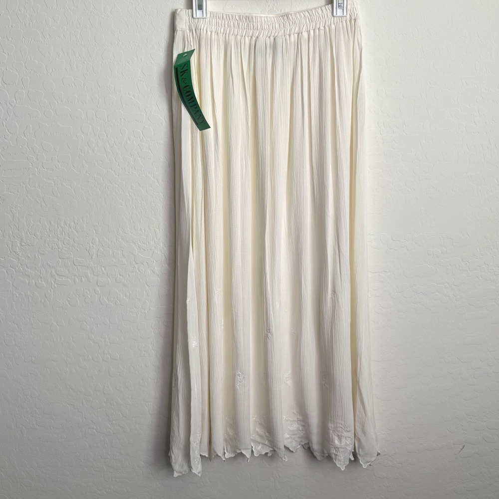 NWT SK & Company Womens 100% Rayon Maxi Skirt 14 White Embroidered Cottagecore